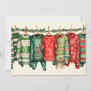 Whimsical Holiday Sweaters on Display Feiertagskarte