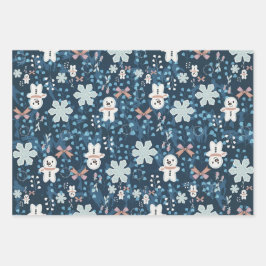Whimsical Holiday Wrapping Paper Flat Sheet Geschenkpapier Set