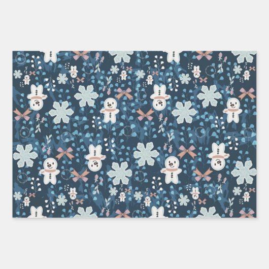 Whimsical Holiday Wrapping Paper Flat Sheet Geschenkpapier Set (Vorderseite)