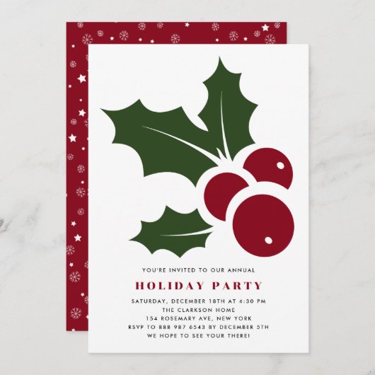 Whimsical Holly Modern Holiday Party Einladung (Vorne/Hinten)