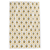 Whimsical Honey Bee and Gold Hexagon Pattern Mittlere Geschenktüte (Vorderseite)