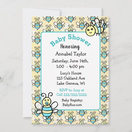 Whimsical Honey Bee Boy's Baby Shower Einladung (Vorderseite)
