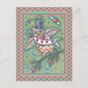 WHIMSICAL HOOTS N' HEARTS CUPID OWL VALENTINE FEIERTAGSPOSTKARTE