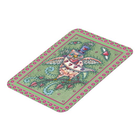 WHIMSICAL HOOTS N' HEARTS CUPID OWL VALENTINE MAGNET (Linke Seite)