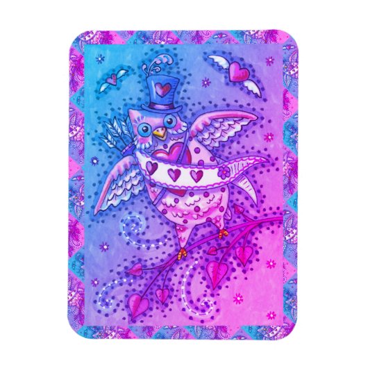 WHIMSICAL HOOTS N' HEARTS CUPID OWL VALENTINE MAGNET (Vertikal)
