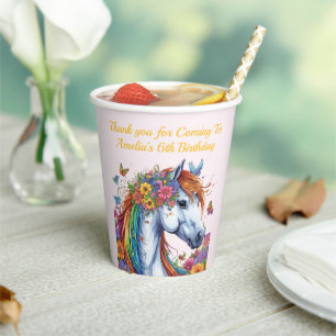 Whimsical Horse Rainbow Floral Reittier Geburtstag Pappbecher