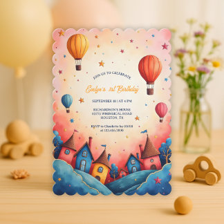 Whimsical Hot Air Ballon 1. Geburtstag Einladung