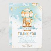 Whimsical Hot Air Ballon Babydusche Niedliche Tier Dankeskarte (Vorne/Hinten)