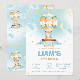 Whimsical Hot Air Ballon Teddy Bär Boy Geburtstag Einladung