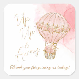Whimsical Hot Air Ballon Up and Away Baby Dusche Quadratischer Aufkleber