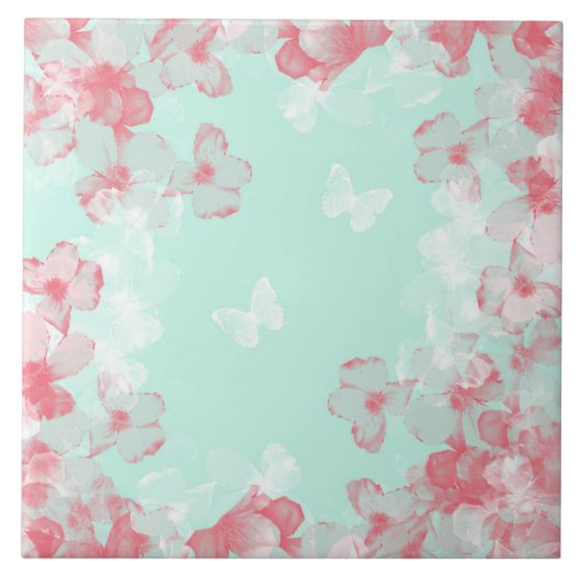 Whimsical Hot Air Balloon with Cherry Blossoms  Fliese (Vorderseite)