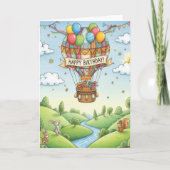 Whimsical Hot Air Balloon Woodland Birthday Card Karte (Vorderseite)
