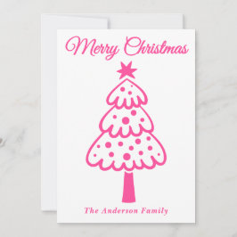 Whimsical Hot Pink Hand gezogen Weihnachtsbaum Feiertagskarte