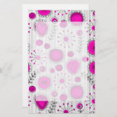 Whimsical Hot rosa, weiße Herzen und Blume, floral Briefpapier (Vorne/Hinten)