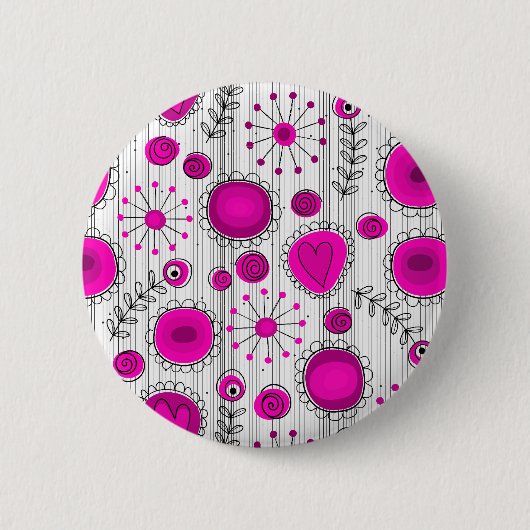 Whimsical Hot rosa, weiße Herzen und Blume, floral Button (Vorderseite)