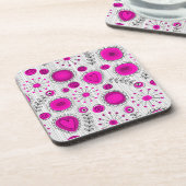 Whimsical Hot rosa, weiße Herzen und Blume, floral Getränkeuntersetzer (Linke Seite)