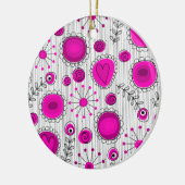 Whimsical Hot rosa, weiße Herzen und Blume, floral Keramikornament (Links)