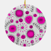 Whimsical Hot rosa, weiße Herzen und Blume, floral Keramikornament (Hinten)