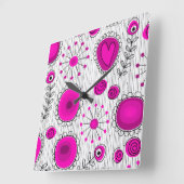 Whimsical Hot rosa, weiße Herzen und Blume, floral Quadratische Wanduhr (Winkel)