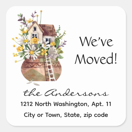 Whimsical House 1,5 oder 3 Zoll Rücksendeadresse Quadratischer Aufkleber (Vorderseite)