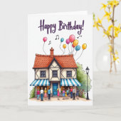 Whimsical House Geburtstagskarte Karte (Gelbe Blume)
