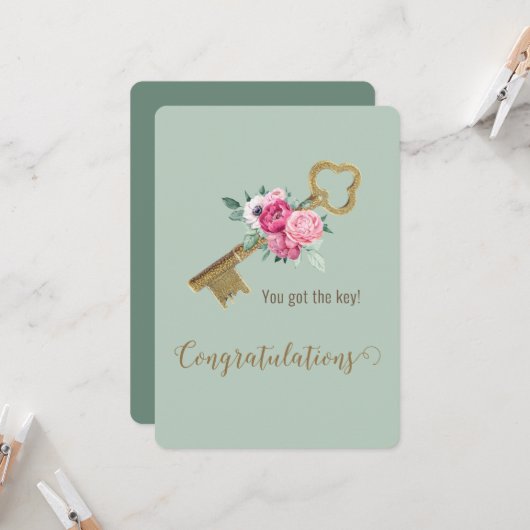Whimsical House Key Herzlichen Glückwunsch Neue Zu Karte (Vorderseite/Rückseite Beispiel)
