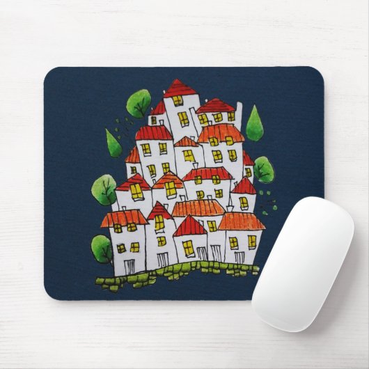 Whimsical House Mousepad (Doodle - von Hand gezeic (Mit Mouse)