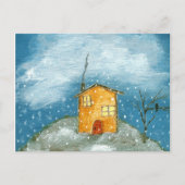 Whimsical House Schneesturm Tree Folk Art Malerei Postkarte (Vorderseite)