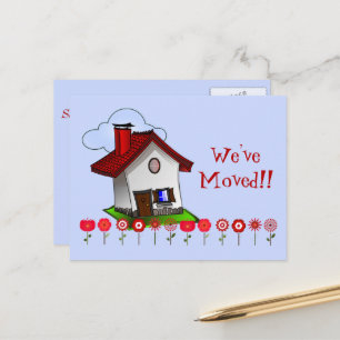 Whimsical House und Blume "We ve Moved" Postkarte