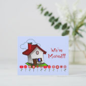 Whimsical House und Blume "We ve Moved" Postkarte (Stehend Vorderseite)