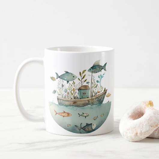 Whimsical Houseboat Kaffeetasse (Mit Donut)
