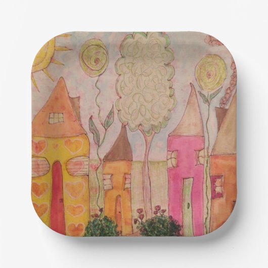 Whimsical Houses Pappteller (Vorderseite)