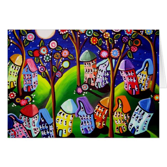 Whimsical Houses Tree Fun Card (Vorderseite (Horizontal))