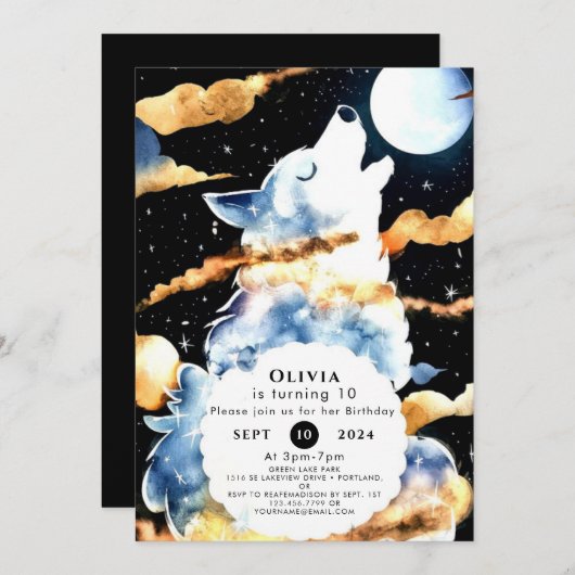 Whimsical Howling Wolf Birthday Einladung (Vorne/Hinten)