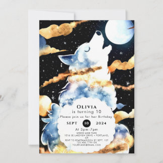 Whimsical Howling Wolf Birthday Einladung