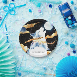 Whimsical Howling Wolf Birthday Pappteller