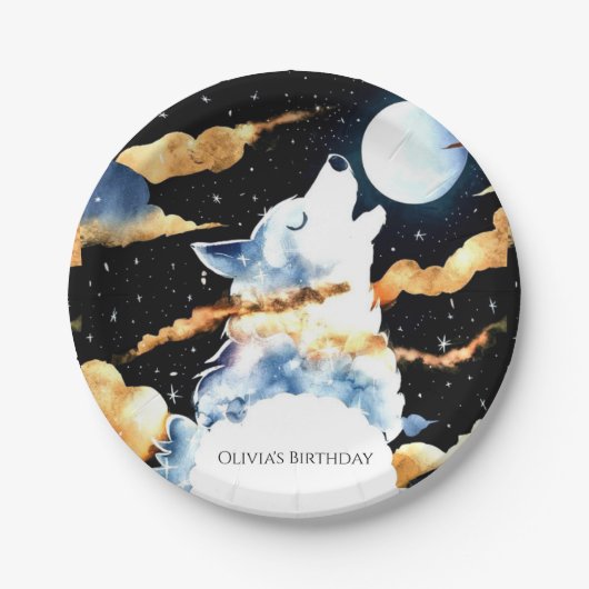 Whimsical Howling Wolf Birthday Pappteller (Vorderseite)