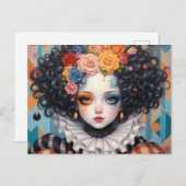 Whimsical Hübsch Clown Girl mit farbenfrohen Blume Postkarte (Vorne/Hinten)