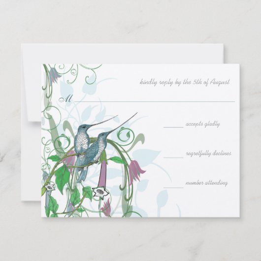Whimsical Humming Birds Wedding Einladung #2 (Vorderseite)