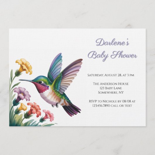 Whimsical Hummingbird Floral Baby Shower Einladung (Vorderseite)