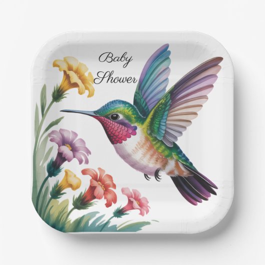 Whimsical Hummingbird Floral Baby Shower Pappteller (Vorderseite)
