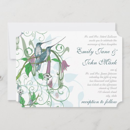 Whimsical Hummingbirds Wedding Invitation #2 Einladung (Vorderseite)