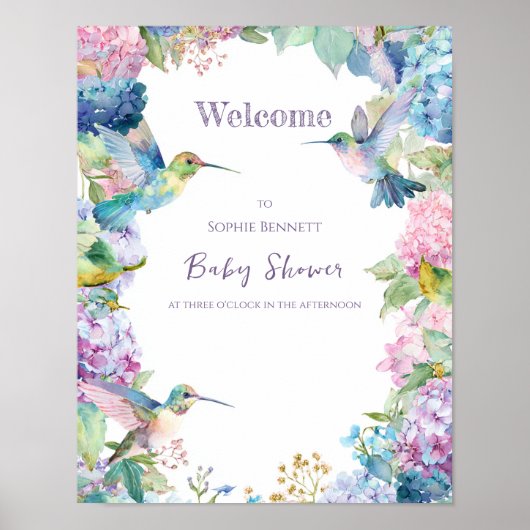Whimsical Hummingbirds with Hydrangeas Welcome Poster (Vorne)