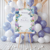 Whimsical Hummingbirds with Hydrangeas Welcome Poster