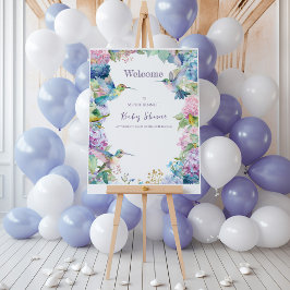 Whimsical Hummingbirds with Hydrangeas Welcome Poster