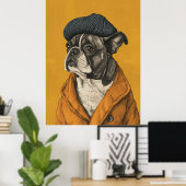 Whimsical Hund in Beret Poster (Heimbüro)