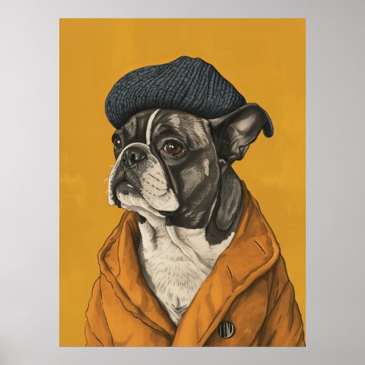 Whimsical Hund in Beret Poster (Vorne)
