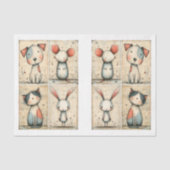 Whimsical Hund, Katze, Maus & Bunny DS1B Decoupage Seidenpapier (Vorderseite)