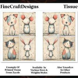 Whimsical Hund, Katze, Maus & Bunny DS1B Decoupage Seidenpapier