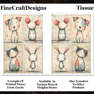 Whimsical Hund, Katze, Maus & Bunny DS1B Decoupage Seidenpapier